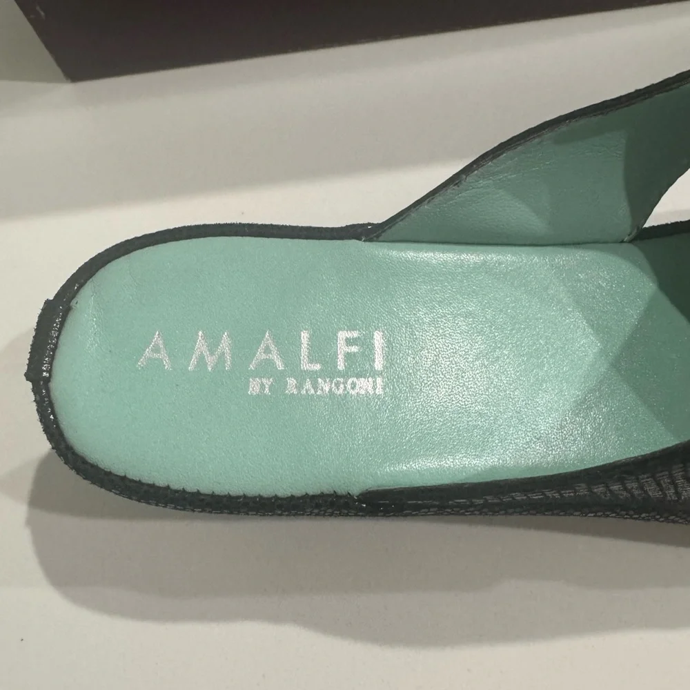 Amalfi by Rangoni Italy Leather Comfort Wedge Slide Sandals Black 7.5
